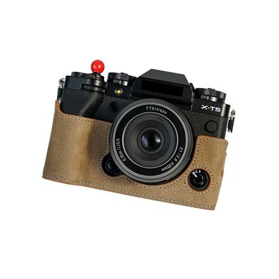 AFGRAPHIC Camera Case Genuine Leather Khaki Protective Half Body Cover Base Case with Bottom Opening Version for Fujifilm X-T5 mirrorless Digital Camera, Green, Half Body Base Case