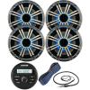 Kicker Weather-Resistant Gauge Style Bluetooth Marine Digital Media Receiver Bundle Combo with (QTY 4) 6.5" 2-Way 195W Max Coaxial Marine LED Speakers w/ Silver Grilles, 16-Gauge Wire, 22" Antenna view 1