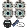 Kicker Weather-Resistant Gauge Style Bluetooth Marine Digital Media Receiver Bundle Combo with (QTY 4) 6.5" 2-Way 195W Max Coaxial Marine LED Speakers w/ White Salt Water Grilles, Wire, Antenna view 1