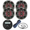 Kicker Weather-Resistant Gauge Style Bluetooth Marine Digital Media Receiver Bundle Combo with (QTY 4) 6.5" 2-Way 195W Max Coaxial Marine LED Speakers w/ Charcoal Grilles, 16-Gauge Wire, 22" Antenna view 1
