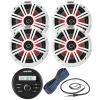 Kicker Weather-Resistant Gauge Style Bluetooth Marine Digital Media Receiver Bundle Combo with (QTY 4) 6.5" 2-Way 195W Max Coaxial Marine LED Speakers w/ White Grilles, 16-Gauge Wire, 22" Antenna view 1