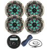 Kicker All-Weather Marine Gauge Style Bluetooth USB Stereo Receiver Bundle Combo with (QTY 4) 8" 2-Way 300W Max Coaxial Marine LED Speakers w/ Silver Grilles, 50-Ft 16-Gauge Wire, 22" Antenna view 1