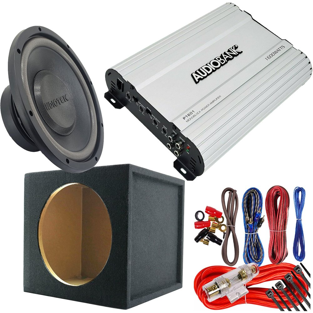 AUDIOTEK K710 10" Professional Car Subwoofer, 10" Car Van Truck Subwoofer Box, 1600Watts Amplifier & Installation Kit