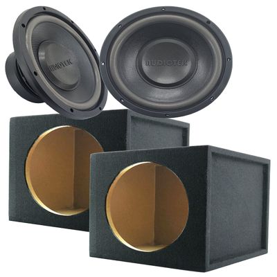 AUDIOTEK 2X 1000W Max Power 10" Subwoofer with DVC Power & 2X 10 Car Van Truck Subwoofer Box