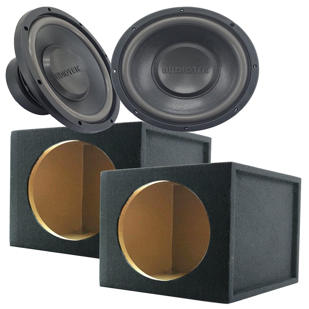 AUDIOTEK 2X 1000W Max Power 10" Subwoofer with DVC Power & 2X 10 Car Van Truck Subwoofer Box