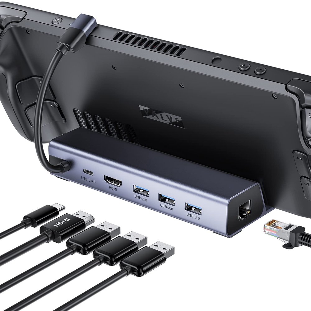 QUUGE Steam Deck Dock,Docking Station for Steam Deck,6 in 1 @4K60Hz HDMI 2.0,1 * 1Gbps Ethernet Port, 3*USB-A 3.0, 1*PD 100W Charging