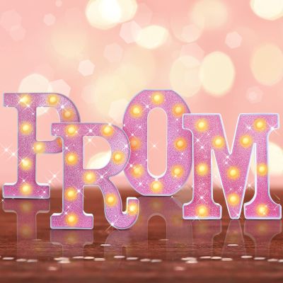 Kathfly 4 Pcs LED Prom Letter Lights 3D Extra Large Prom 2026 Light up Sign Marquee Letters Decorations for 2026 Graduation Party Supplies(Pink Glitter)
