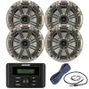 Kicker Weather-Resistant Marine Bluetooth USB RCA Stereo Receiver Bundle Combo with (QTY 4) 6.5" 2-Way 195W Max Coaxial Marine Speakers w/ Silver Grilles, 50-Ft 16-Gauge Speaker Wire, Antenna view 1