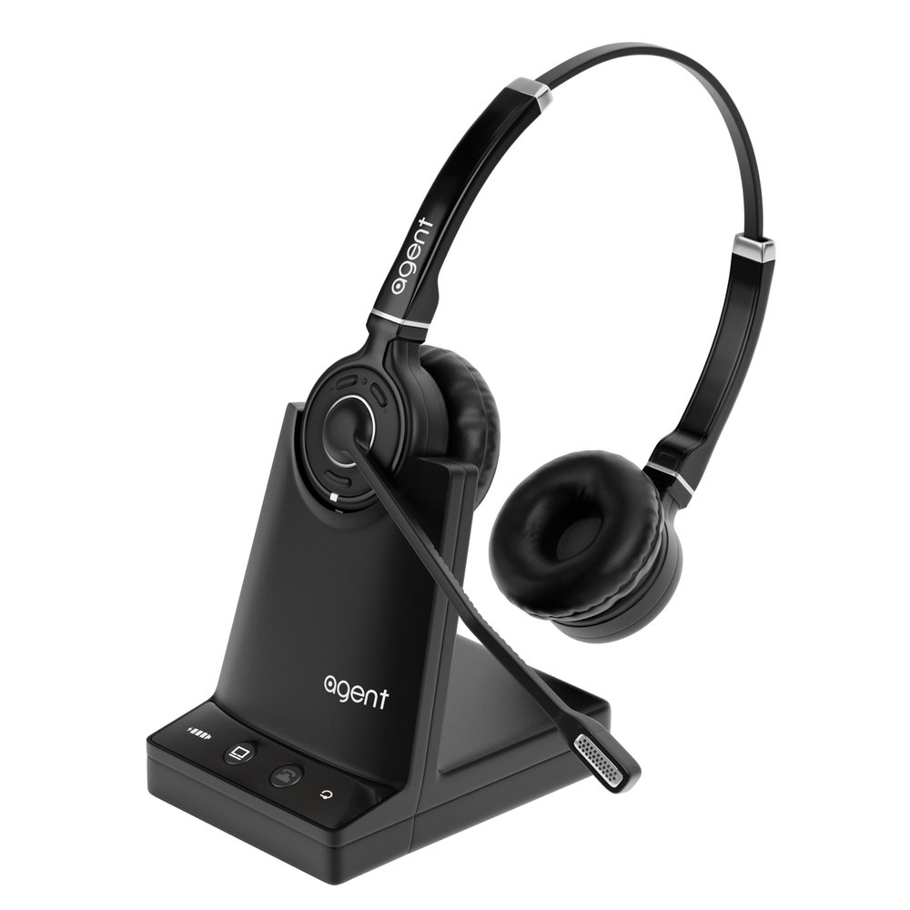 TruVoice Agent AW60 2-in-1 DECT Wireless Headset with Noise Canceling Microphone for Desk Phone and PC | 500 FT Maximum Range (15 x Bluetooth Distance) - Remote Answer Capability with Additional EHS