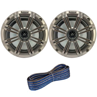 1 Pair (QTY 2) of Kicker 6.5" 2-Way 195 Watts Max Power Coaxial Marine Audio Speakers with Silver Grilles, 20-Feet 16-Gauge Speaker Wire