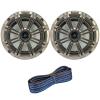 1 Pair (QTY 2) of Kicker 6.5" 2-Way 195 Watts Max Power Coaxial Marine Audio Speakers with Silver Grilles, 20-Feet 16-Gauge Speaker Wire view 1