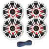2 Pair (Qty 4) of Kicker 6.5" 2-Way 195 Watt Max Power Coaxial Marine Audio Multicolor LED Speakers with White Grilles, 50-Feet 16 Gauge Speaker Wire view 1