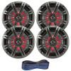 2 Pair (QTY 4) of Kicker 6.5" 2-Way 195 Watts Max Power Coaxial Marine Audio MultiColor LED Speakers with Charcoal Grilles, 20-Feet 16-Gauge Speaker Wire view 1