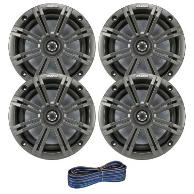 2 Pair (Qty 4) of Kicker 6.5" 2-Way 195 Watts Max Power Coaxial Marine Audio Speakers with Charcoal Grilles, 50 Feet 16-Gauge Speaker Wire