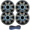 2 Pair (Qty 4) of Kicker 6.5" 2-Way 195 Watts Max Power Coaxial Marine Audio Multicolor LED Speakers with Silver Grilles, 50-Feet 16-Gauge Speaker Wire view 1