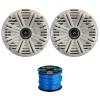 1 Pair (Qty 2) of Kicker 6.5" 2-Way 195 Watt Max Power OEM Replacement Coaxial Marine Boat Audio Speakers with White Salt Water Grilles, 50-Feet 16-Gauge Speaker Wire view 1