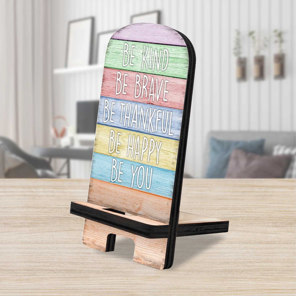 Be Kind, Be Brave. Cell Phone Stand Family Dcor | Wood Mobile Tablet Holder Charging Station Organizer - 892070
