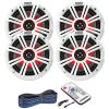 2 Pair (Qty 4) of Kicker 6.5" 2-Way 195 Watts Max Power Coaxial Marine Audio Multicolor LED Speakers with White Grilles, LED Speaker Remote Control, 50 Feet 16-Gauge Speaker Wire view 1