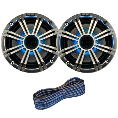 1 Pair (QTY 2) of Kicker 6.5" 2-Way 195 Watts Max Power Coaxial Marine Audio MultiColor LED Speakers with Silver Grilles, 20-Feet 16-Gauge Speaker Wire