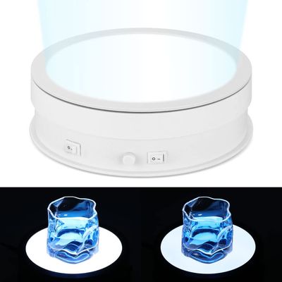 Flyrivergo Rotating Display Stand with LED Light, 7.9in/44lb Electric Turntable 360 Degrees Adjustable Lighting for Jewelry, Crystal, Product, Photography, Video, Live (White)