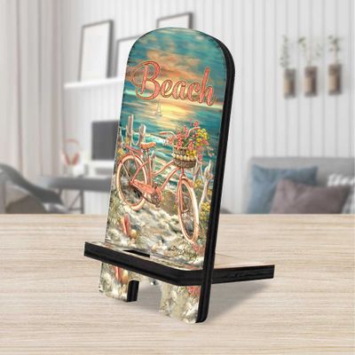 Bicycle by Sea Coastal Cell Phone Stand | Wood Mobile Tablet Holder Charging Station Organizer - 892079-DG