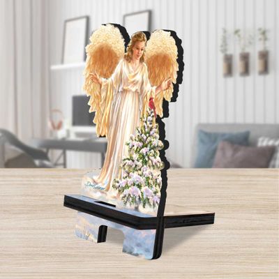 Woodland Angel Cell Phone Stand Christmas Dcor | Wood Mobile Tablet Holder Charging Station Organizer - 892078C-DG