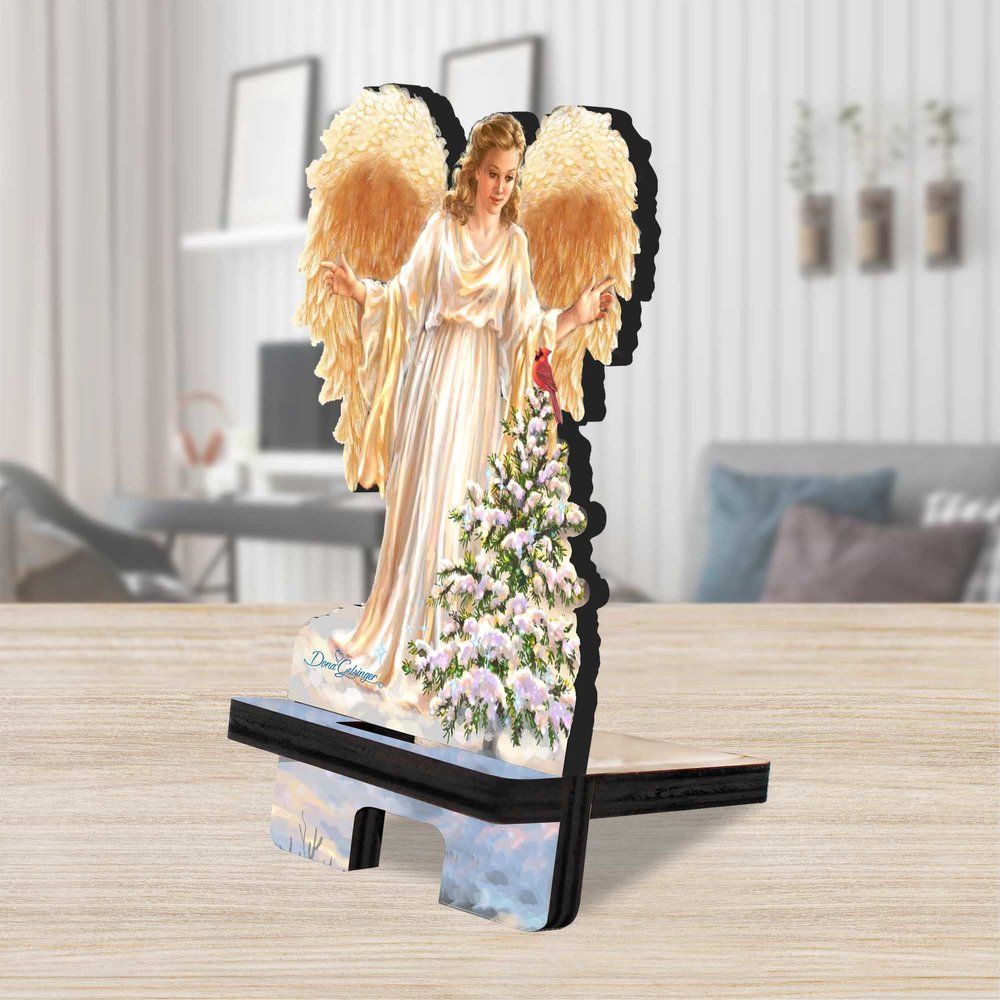 Woodland Angel Cell Phone Stand Christmas Dcor | Wood Mobile Tablet Holder Charging Station Organizer - 892078C-DG