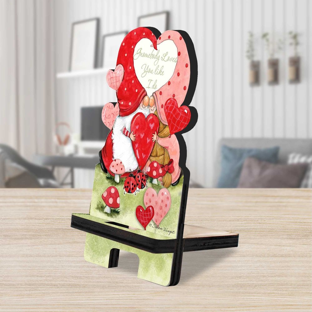 Gnome Buddy Love Cell Phone Stand Family Dcor | Wood Mobile Tablet Holder Charging Station Organizer - 892034-SW