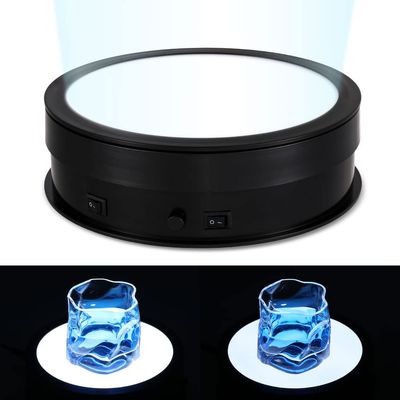 Flyrivergo Rotating Display Stand with LED Light, 7.9inch/44lb Electric Turntable 360 Degrees Adjustable Lighting for Jewelry, Crystal, Product Display, Photography, Video, Live (Black)