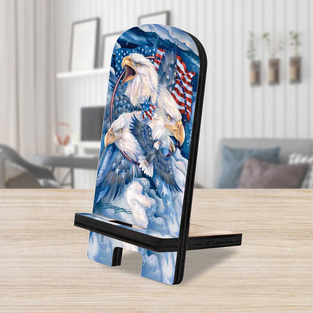 Allegiance Patriotic Eagles Cell Phone Stand | Wood Mobile Tablet Holder Charging Station Organizer - 892093-JB
