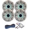 2 Pair (QTY 4) of Kicker 6.5" 2-Way 195 Watts Max Power Coaxial Marine Audio MultiColor LED Speakers with White Salt Water Grilles, LED Speaker Remote Control, 20-Feet 16-Gauge Speaker Wire view 1
