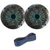 1 Pair (QTY 2) of Kicker 6.5" 2-Way 195 Watts Max Power Coaxial Marine Audio MultiColor LED Speakers with Charcoal Salt Water Grilles, 20-Feet 16-Gauge Speaker Wire view 1