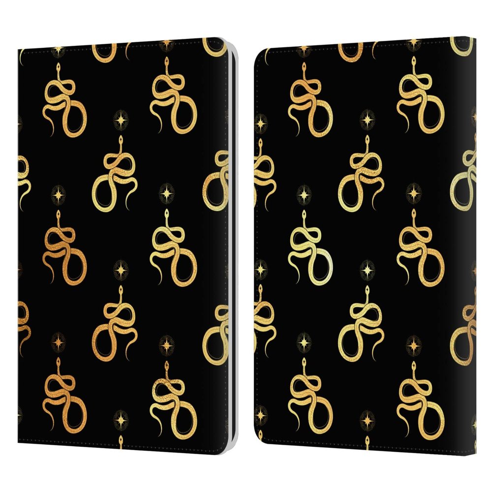 Head Case Designs Officially Licensed Haroulita Snake Celestial Gold Leather Wallet Case Compatible with Kindle Paperwhite 1/2 / 3