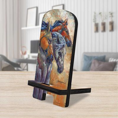 Let Them Run Horse Heads Cell Phone Stand | Wood Mobile Tablet Holder Charging Station Organizer - 892097-JB