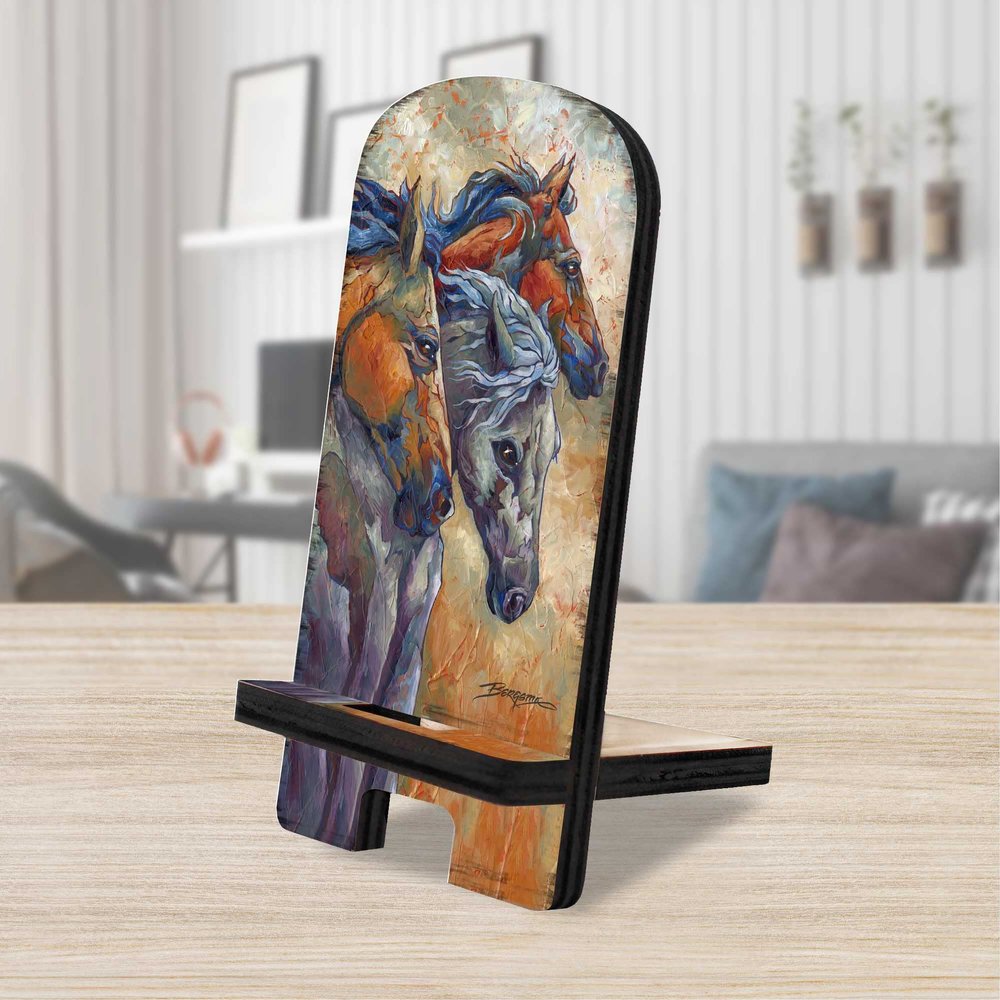 Let Them Run Horse Heads Cell Phone Stand | Wood Mobile Tablet Holder Charging Station Organizer - 892097-JB