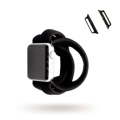 Black Yoga Band Apple Watch Series 1-8, 38mm 40mm 41mm 42mm 44mm 45mm - Dt Outfitters (Small (wrist smaller than 7.5" inches), Connector Size: 38mm | 40mm | 41mm, Connector Color: Black)