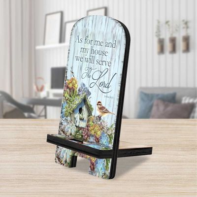 Serve the Lord Cell Phone Stand Inspirational Dcor | Wood Mobile Tablet Holder Charging Station Organizer - 892085-DG