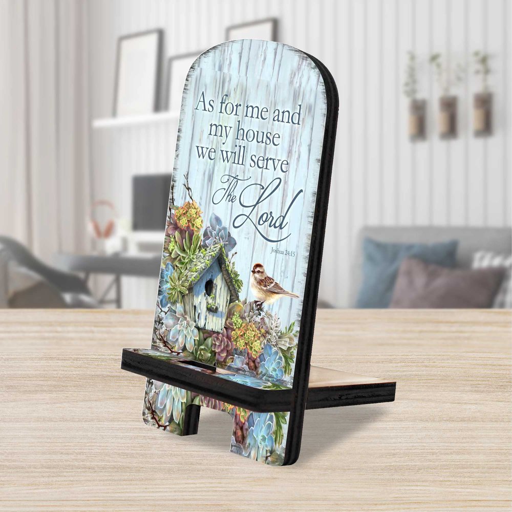 Serve the Lord Cell Phone Stand Inspirational Dcor | Wood Mobile Tablet Holder Charging Station Organizer - 892085-DG