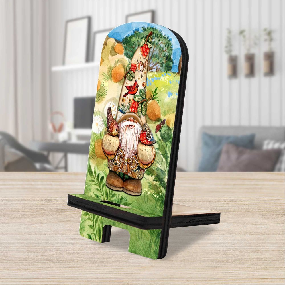 Fall Gnome Cell Phone Stand Halloween Dcor | Wood Mobile Tablet Holder Charging Station Organizer - 892033
