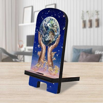 World In My Hands Cell Phone Stand Inspirational Dcor | Wood Mobile Tablet Holder Charging Station Organizer - 892081-JW