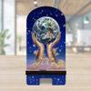 World In My Hands Cell Phone Stand Inspirational Dcor | Wood Mobile Tablet Holder Charging Station Organizer - 892081-JW view 3