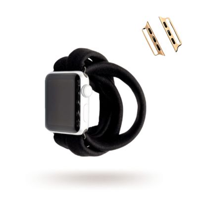 Black Yoga Band Apple Watch Series 1-8, 38mm 40mm 41mm 42mm 44mm 45mm - Dt Outfitters (Large (wrist larger than 7.5" inches), Connector Size: 38mm | 40mm | 41mm, Connector Color: Rose Gold)