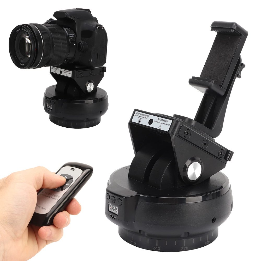 Motorized Rotating Panoramic Tripod Head, 360 AI Intelligent Face Tracking Pan Tilt Head, with Remote Control, Phone Clip, for Mobile Phone Camera, 1Kg Load