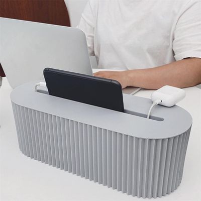 QXPDD Cable Tidy Box Cord Organizer Plug Board Storage Box Cable Wire Management Case Socket Wireless WiFi Router Bracelet Desktop Data Line Plug Holder Shelf,Blue