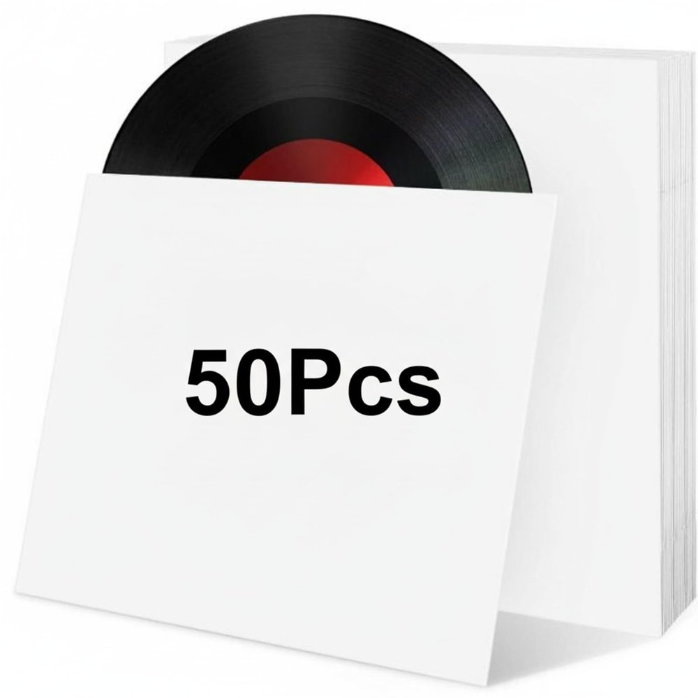 Outus 50 Pcs 12 Inch LP Vinyl Record Cover Outer Sleeves No Center Hole Blank Album Cover Bulk Paper Square Inner Sleeves Album Jackets for Vinyl Records LP CD Collection Storage, White