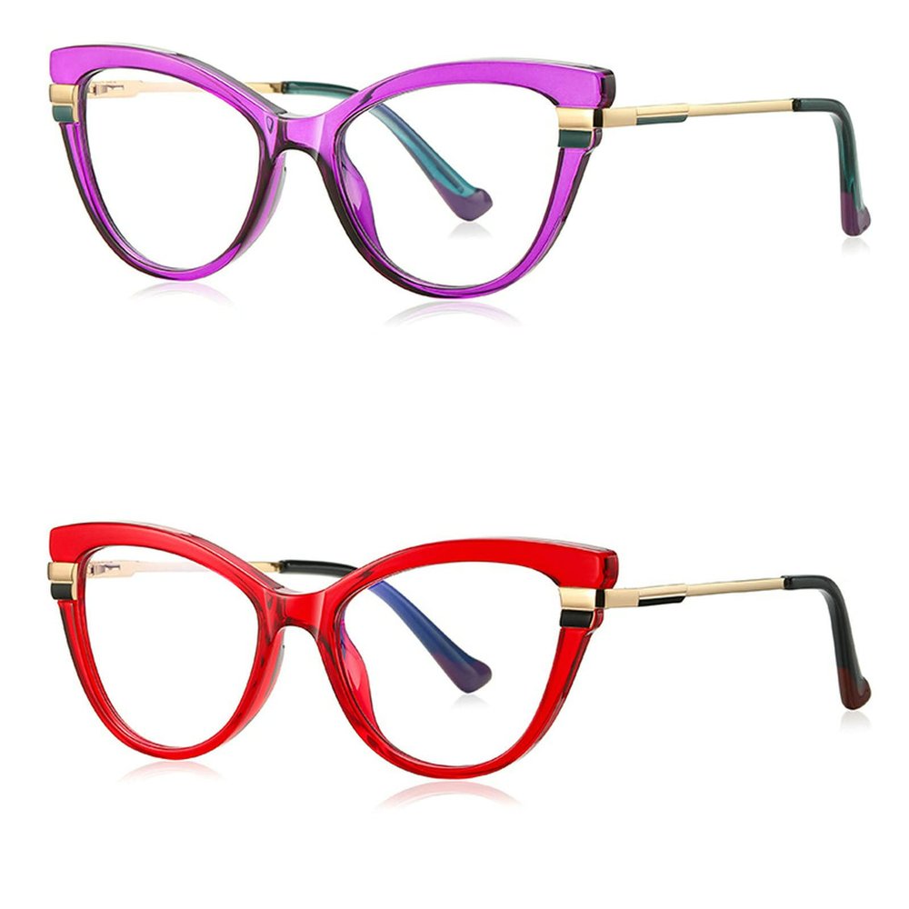 Melrose Cat Eye Reading Glasses Anti Blue Light Reader Anti Eyestrain&UV (2pcs red&purple, 2.5, multiplier_x)
