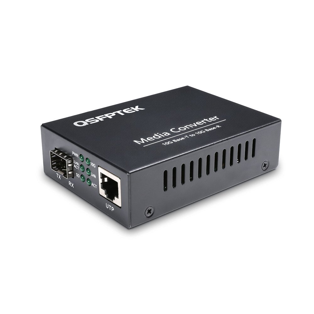 10G SFP+ to RJ-45 Media Coverter, 10 Gbps Gigabit Copper UTP Ethernet Fiber Optic Converter, Unmanaged 1x 100M/1G/2.5G/5G/10GBase-T RJ45 to 1x 10GBase-X SFP+ Slot, Support 10G SR/LR SFP Module