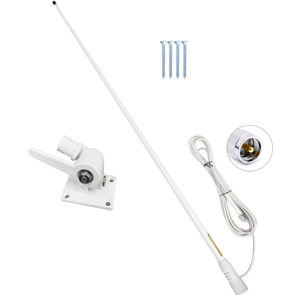 156MHz Marine VHF Radios Antenna for Boat Radios, 156-163MHz GMDSS, 7meters RG-58U Cable, Adjustable Ratchet, Nails