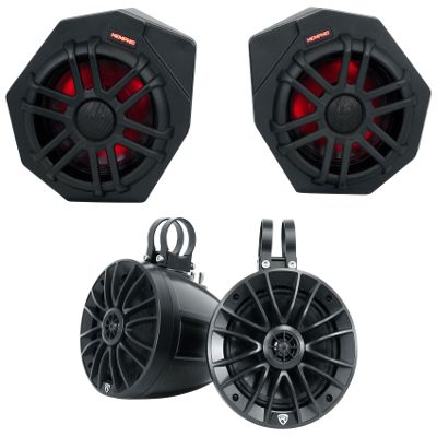 Memphis Pair Audio CANAMX365FE 75w RMS LED Speaker Pods for 2017+ Can Am X3 Bundle with Rockville UT65B UTV/ATV 6.5" Rollbar Wakeboard Marine Speakers
