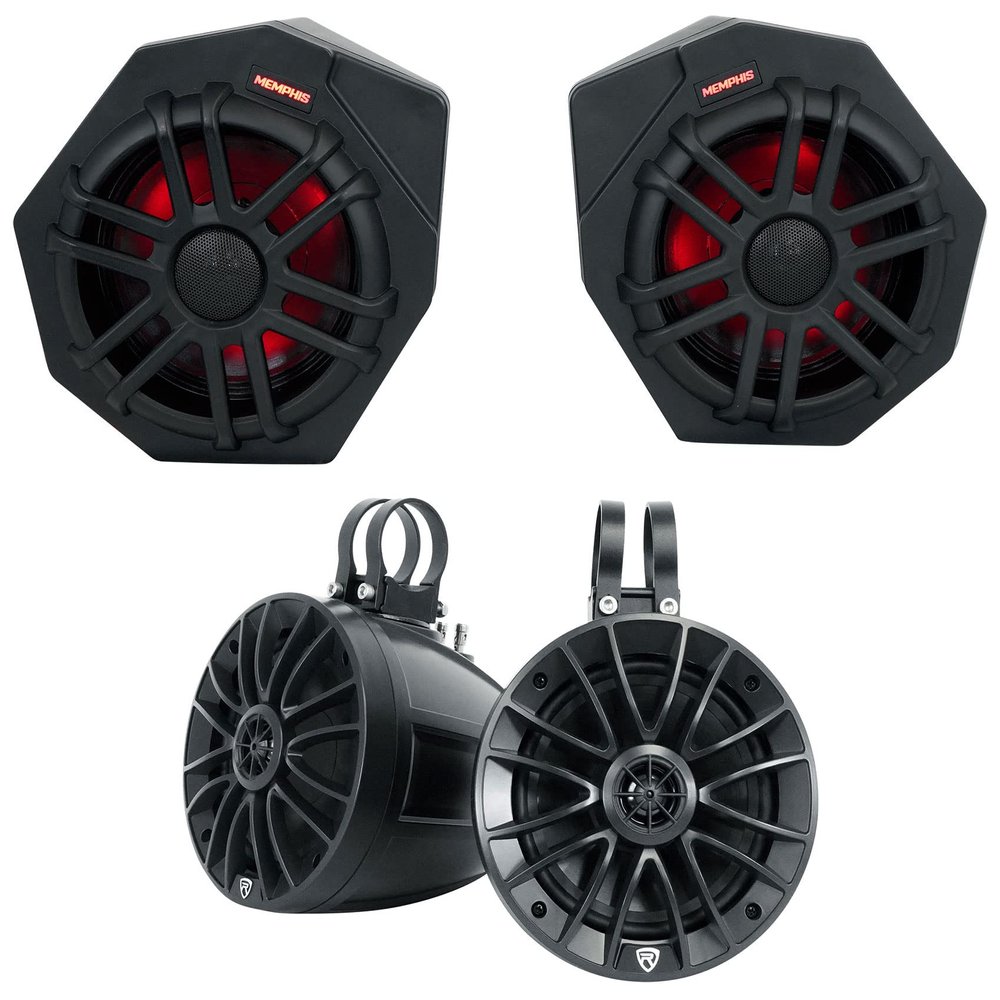 Memphis Pair Audio CANAMX365FE 75w RMS LED Speaker Pods for 2017+ Can Am X3 Bundle with Rockville UT65B UTV/ATV 6.5" Rollbar Wakeboard Marine Speakers